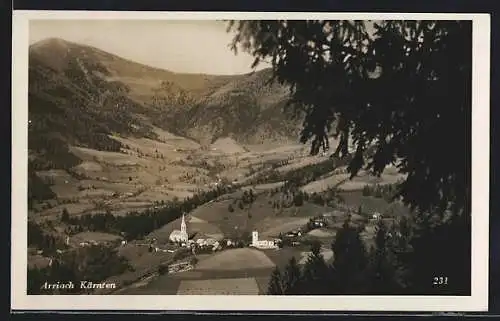 AK Arriach /Kärnten, Panorama mit Kirche