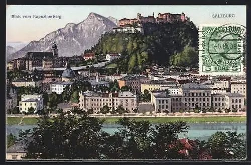 AK Salzburg, Blick vom Kapuzinerberg auf den Ort