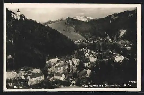 AK Gutenstein, Gesamtansicht mit Ruine aus der Vogelschau