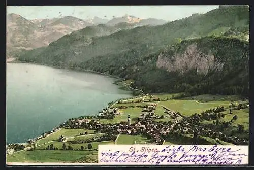 AK St. Gilgen, Gesamtansicht mit See und Bergen aus der Vogelschau