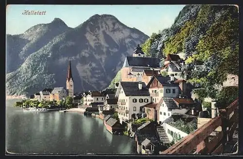 AK Hallstatt, Teilansicht mit Kirche am See