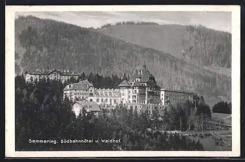 AK Semmering, Südbahnhotel und Waldhof aus der Vogelschau