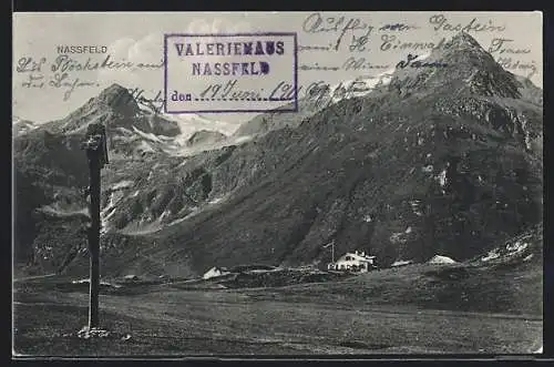 AK Valeriehaus im Nassfeld mit Marterl und Bergpanorama
