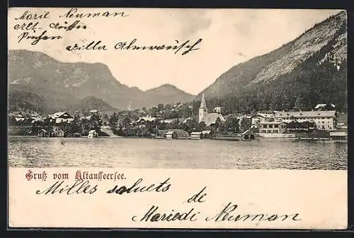 AK Altaussee, Panorama mit Bergen vom See aus