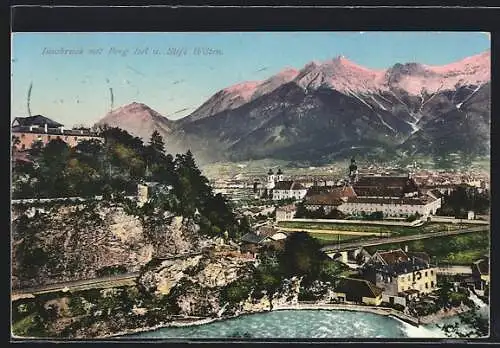 AK Innsbruck, Totale mit Berg Isel und Stift Wilten