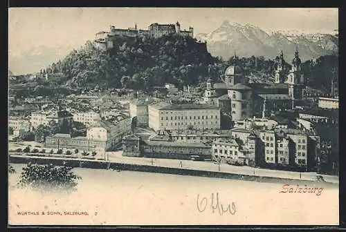 AK Salzburg, Teilansicht mit Burg aus der Vogelschau