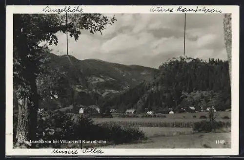 AK Villach, Ruine Landskron mit Kanzelhöhe