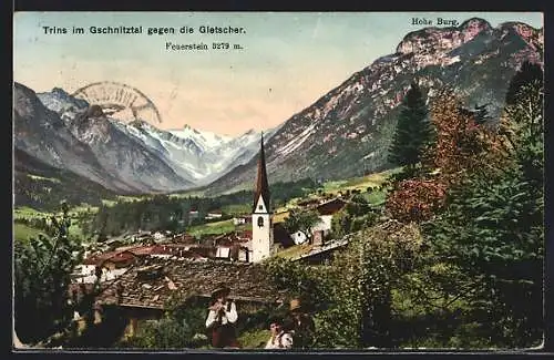 AK Trins /Gschnitztal, Ortsansicht gegen die Gletscher