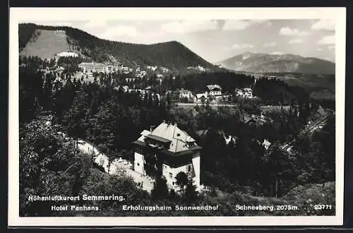 AK Semmering, Hotel Panhaus, Erholungsheim Sonnwendhof und Schneeberg