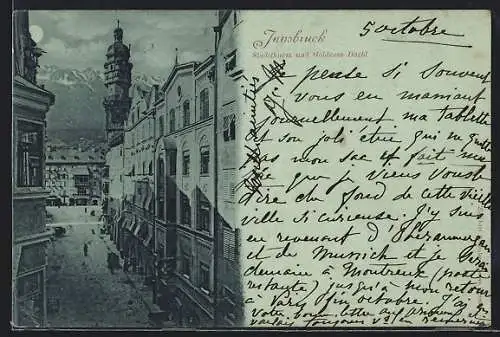 Mondschein-AK Innsbruck, Stadtturm und Goldenes Dachl