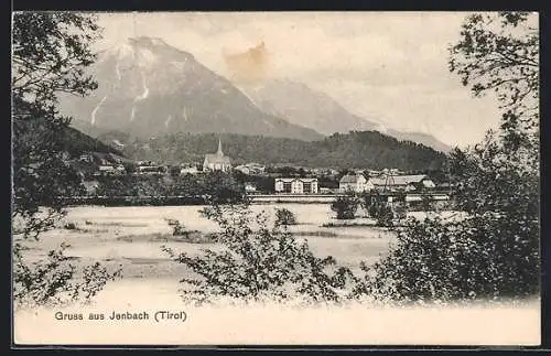 AK Jenbach, Ortsansicht gegen die Berge