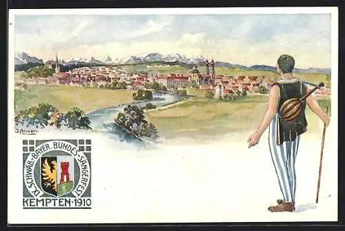 Künstler-AK Kempten / Allgäu, IX. Schwäb.-bayer. Bundes-Sängerfest 1910