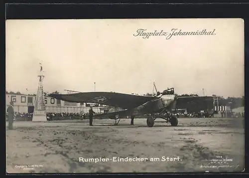 Foto-AK Sanke Nr. 199: Berlin-Johannisthal, Rumpler-Eindecker am Start auf dem Flugplatz