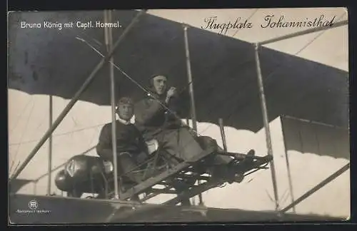 AK Johannisthal, Flugplatz, Bruno König mit Captl. Hormel, Flugzeug