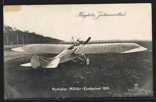 Foto-AK Sanke Nr. 239: Berlin-Johannisthal, Flugplatz, Rumpler Militär-Eindecker 1914