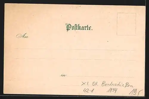 Lithographie Mainz, XI. Deutsches Bundesschiessen 1894, Dampfer, Ortsansicht