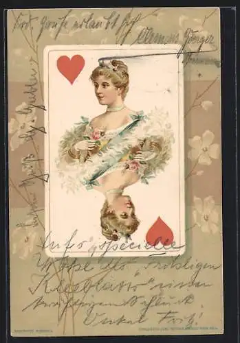 Lithographie Herz-Dame, Kartenspiel