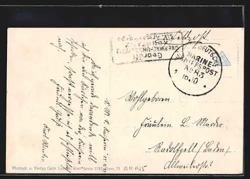 AK Kriegsschiff S.M.S. Kaiserin mit Volldampf durchs Wasser pflügend, im Hintergrund ein weiteres Kriegsschiff