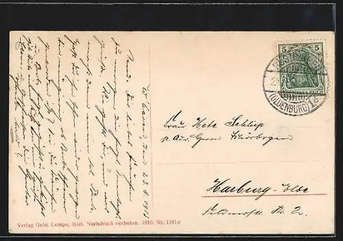 AK Kriegsschiff S.M.S. Rheinland in hohem Tempo durch die See pflügend, Reichskriegsflagge