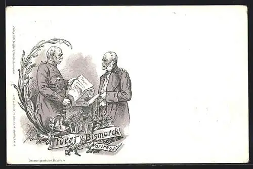 Lithographie Fürst Bismarck beim Vortrag bei Kaiser Wilhelm I., Ganzsache
