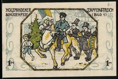 Notgeld Holzminden 1922, 1 Mark, Holzmindener Schützenfest, Zapfenstreich, Wappen