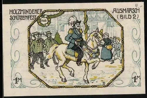 Notgeld Holzminden 1922, 1 Mark, Holzmindener Schützenfest, Ausmarsch, Wappen