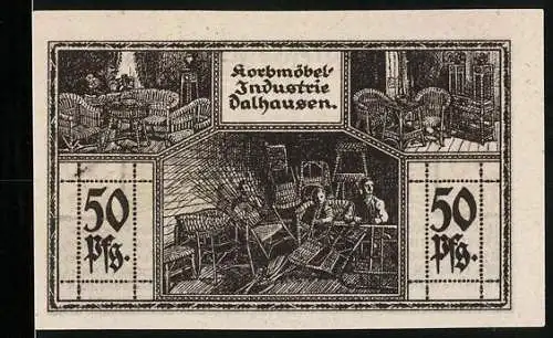 Notgeld Dalhausen 1921, 50 Pfennig, Korbmöbel-Industrie