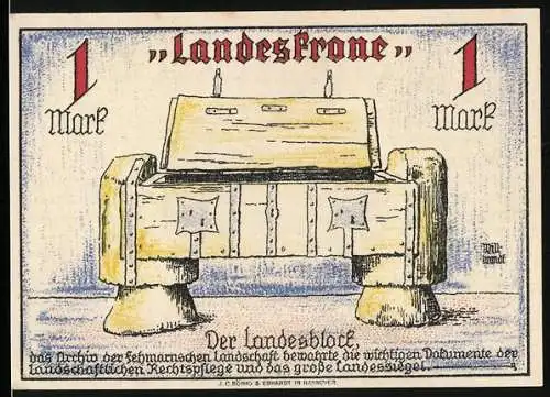 Notgeld Landkirchen auf Fehmarn, 1 Mark, Landeskrone, Der Landesblock