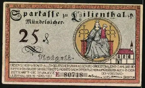 Notgeld Lilienthal 1921, 25 Pfennig, Segelboot, Kühe, Bauernpaar