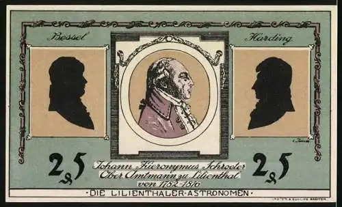 Notgeld Lilienthal 1921, 25 Pfennig, Johann Hieronymus Schroeter, Bessel, Harding