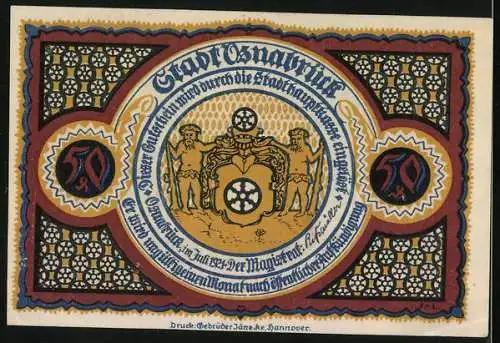 Notgeld Osnabrück 1921, 50 Pfennig, Das Waterlootor, Wappen