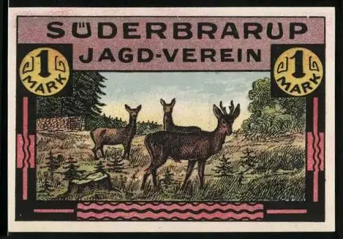 Notgeld Süderbrarup 1921, 1 Mark, Jagd-Verein, Rehbock mit Rehen