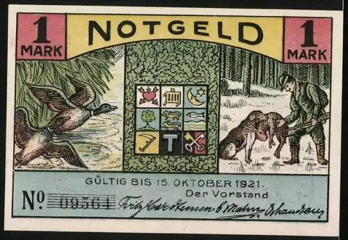 Notgeld Süderbrarup 1921, 1 Mark, Jagd-Verein, Rehbock mit Rehen