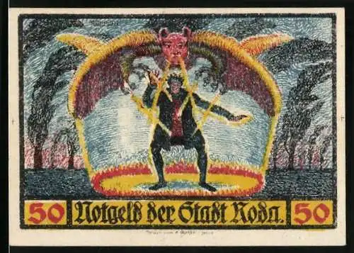 Notgeld Roda 1921, 50 Pfennig, Dr. Faustus beschwört den Teufel
