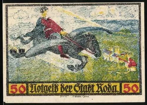 Notgeld Roda 1921, 50 Pfennig, Fausti Reise, Wappen