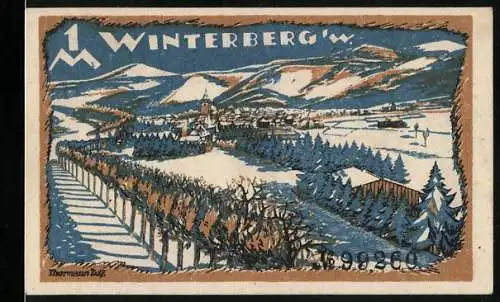 Notgeld Winterberg i. W., 1 Mark, Teilansicht mit Bergen