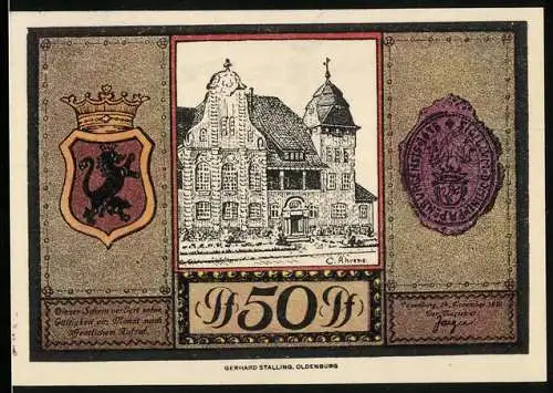Notgeld Papenburg 1921, 50 Pfennig, Rathaus