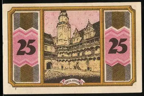 Notgeld Oels in Schl., 25 Pfennig, Blick zum Schloss, Wappen