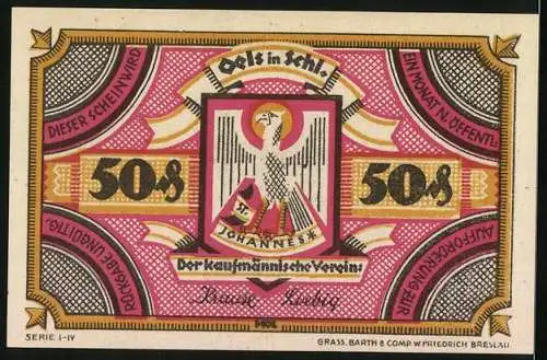 Notgeld Oels, 50 Pfennig, Storchnest, Wappen