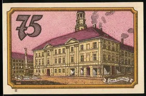 Notgeld Oels in Schl., 75 Pfennig, Rathaus, Wappen