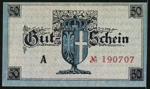 Notgeld Neuss 1919, 50 Pfennig, Rathaus, Wappen