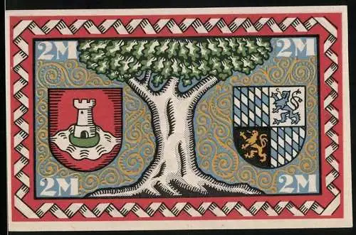 Notgeld Pasing 1918, 2 Mark, Baum mit Wappen