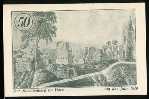 Notgeld Stecklenberg im Harz 1921, 50 Pfennig, Der Stecklenberg um das Jahr 1810