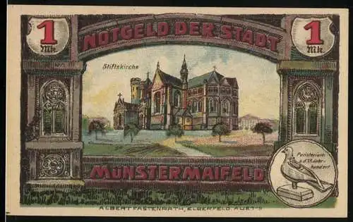 Notgeld Münstermaifeld 1921, 1 Mark, Partie an der Stiftskirche