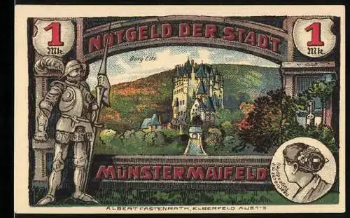 Notgeld Münstermaifeld 1921, 1 Mark, Blick zur Burg Eltz