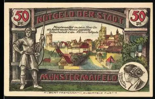 Notgeld Münstermaifeld 1921, 50 Pfennig, Die Stadt als römisches Kastell