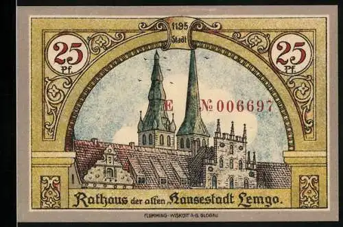 Notgeld Lemgo 1921, 25 Pfennig, Dach und Giebel des Rathauses