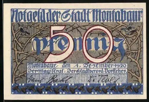 Notgeld Montabaur 1920, 50 Pfennig, Dornenranken und Stadtwappen