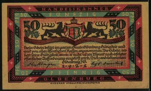 Notgeld Oldenburg 1921, 50 Pfennig, Dreimaster auf offener, stürmischer See