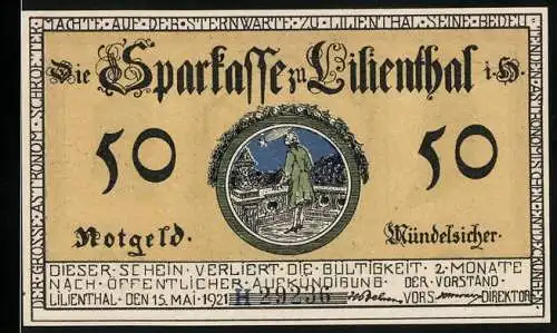 Notgeld Lilienthal 1921, 50 Pfennig, Konterfei von Johann Hieronymus Schroeter, Ober-Amtsmann 1782-1816